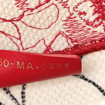 Canvas Embroidered Medium Dioramour D-Royaume Book Tote Red Multicolor