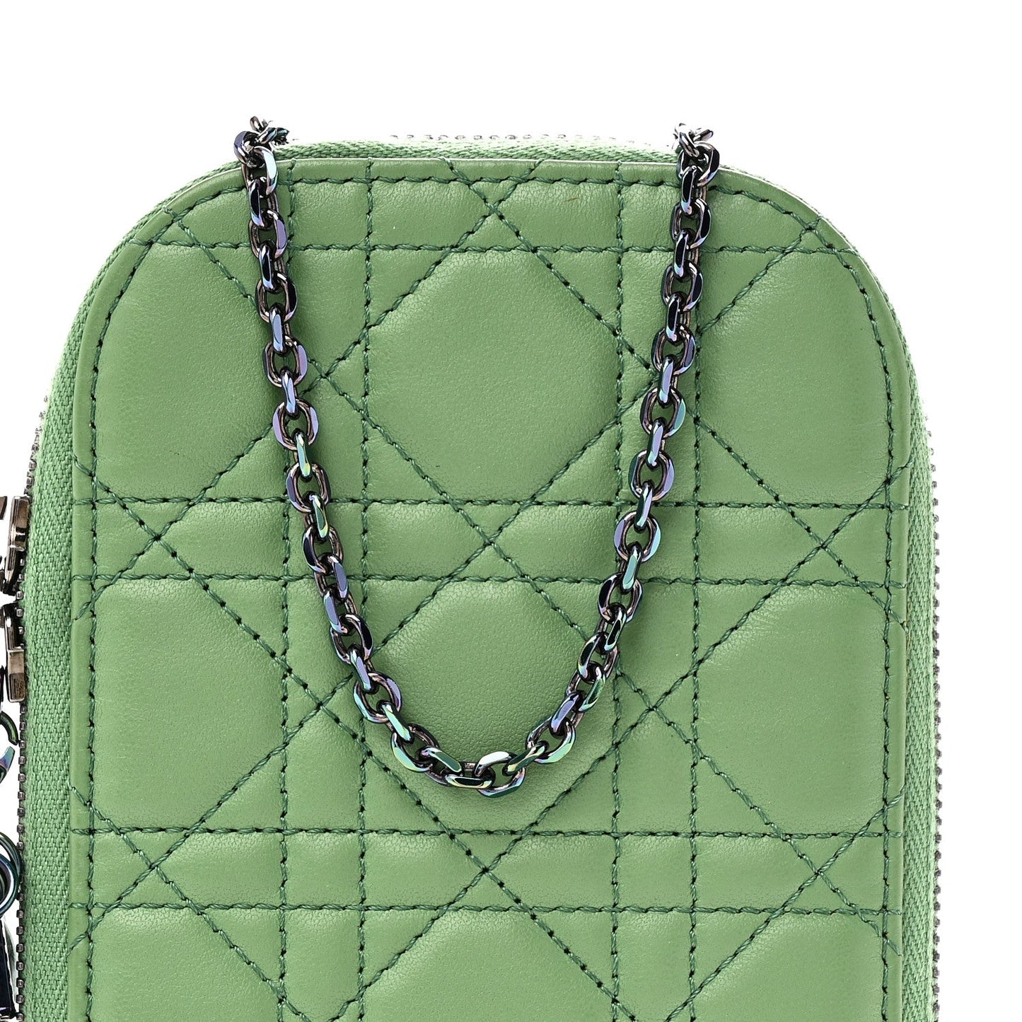 Lambskin Cannage Lady Dior Phone Holder Jade Green