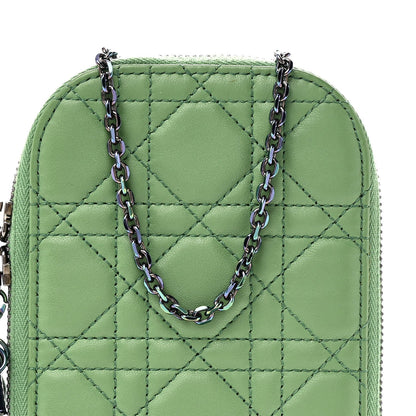 Lambskin Cannage Lady Dior Phone Holder Jade Green