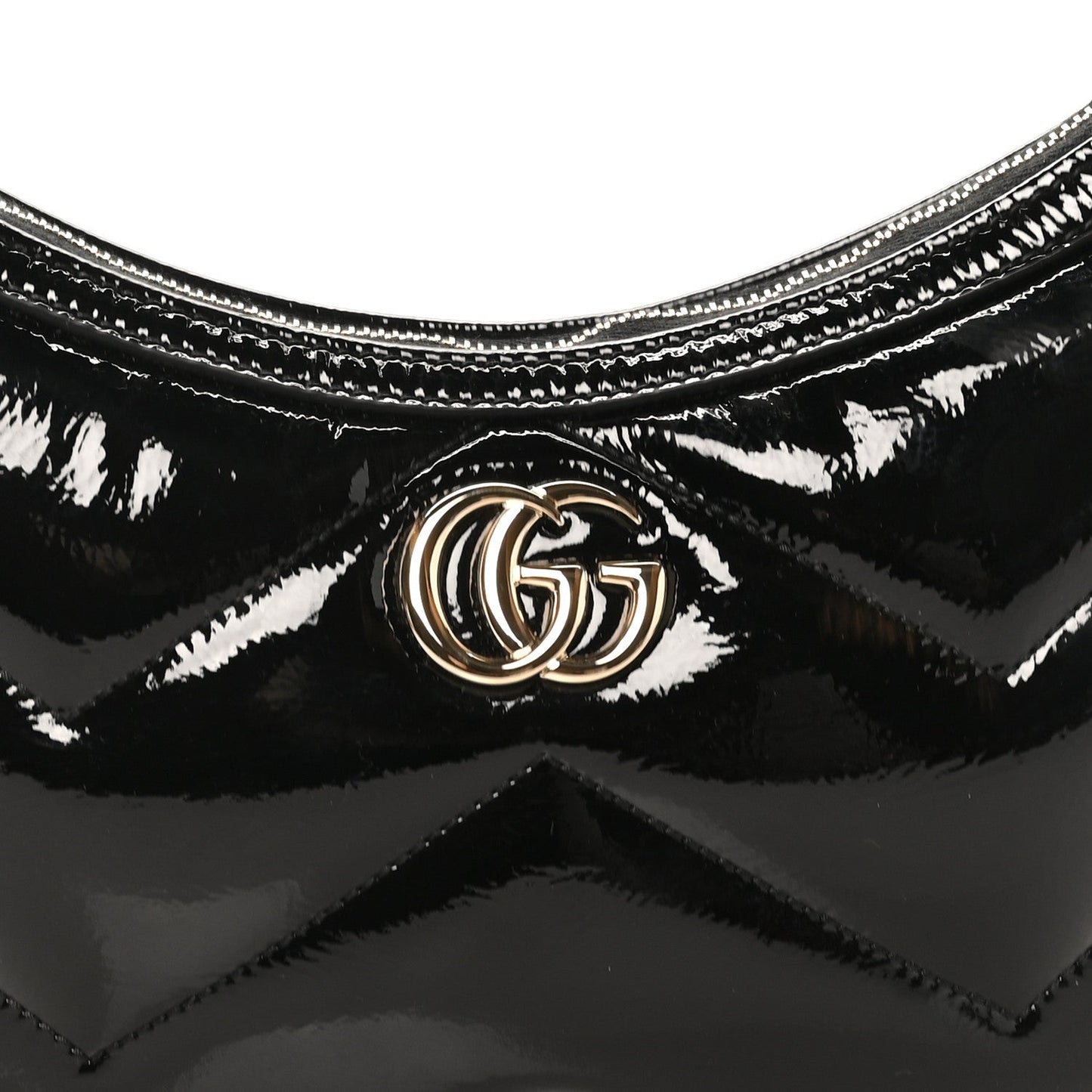 Patent Calfskin Matelasse GG Marmont Half Moon Hobo Black