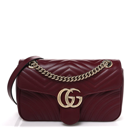 Lambskin Matelasse Small GG Marmont Shoulder Bag  Rosso Ancora