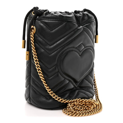 Calfskin Matelasse Mini GG Marmont 2.0 Bucket Bag Black