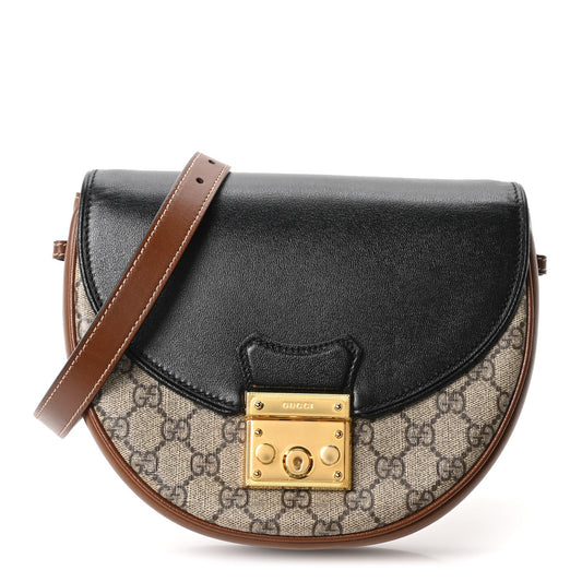 GG Supreme Monogram Calfskin Small Padlock Messenger Shoulder Bag Beige Black Cuir