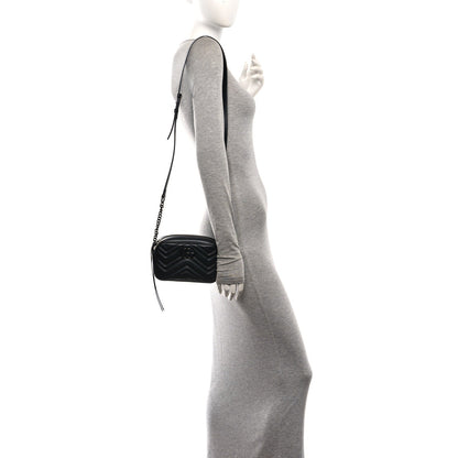 Calfskin Matelasse Monochrome Mini GG Marmont Chain Shoulder Bag Black