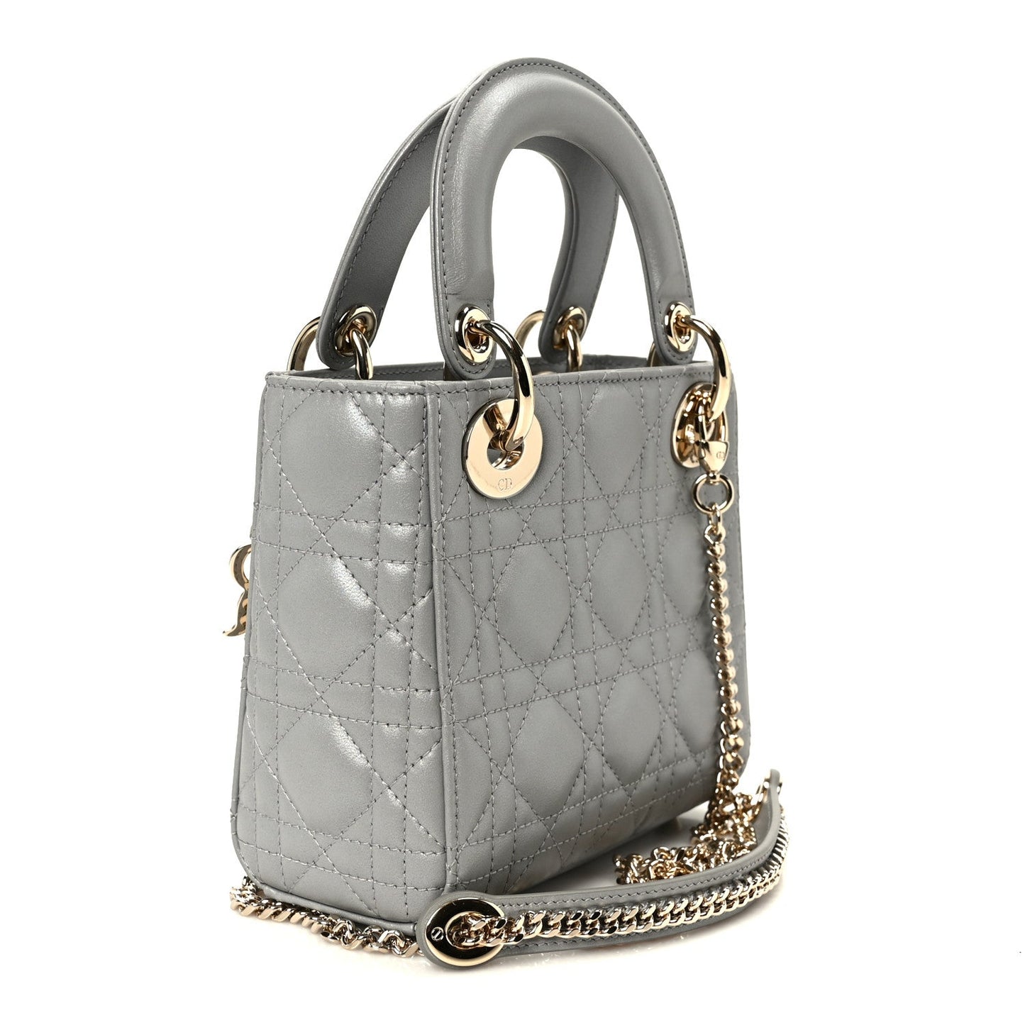 Metallic Lambskin Cannage Mini Lady Dior Grey