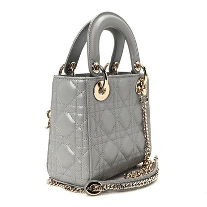 Metallic Lambskin Cannage Mini Lady Dior Grey