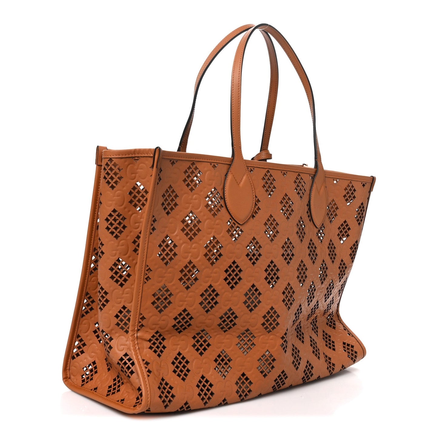 Calfskin GG Monogram Diamond Cut Medium Ophidia Tote Bag Brown