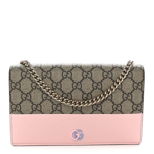 GG Supreme Monogram Bi-Color GG Marmont Chain Wallet Souffle Rose Ebony