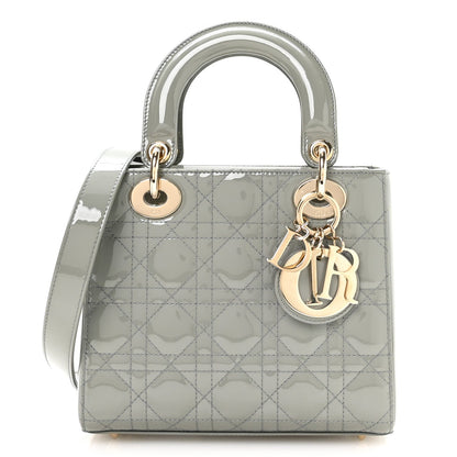 Patent Cannage Small Lady Dior Grey