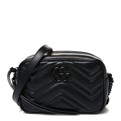Calfskin Matelasse Monochrome Mini GG Marmont Chain Shoulder Bag Black