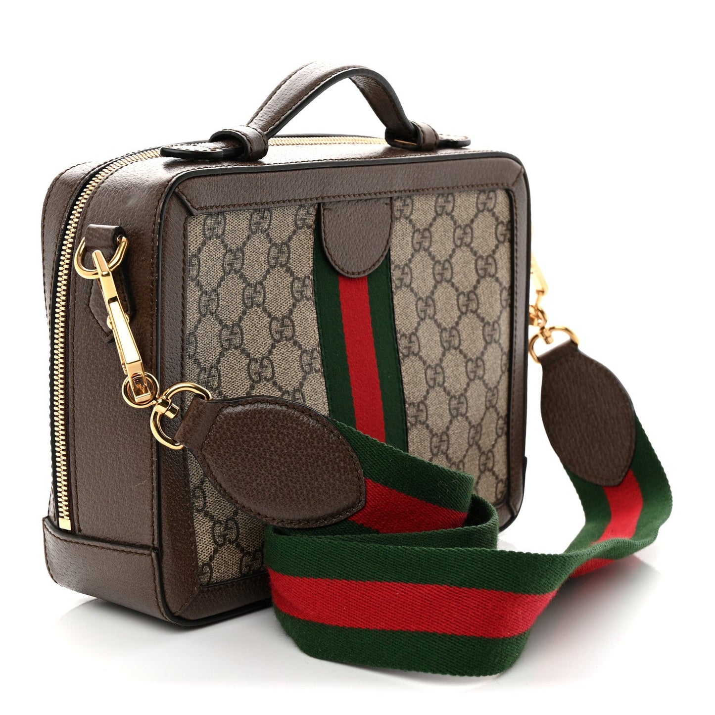 GG Supreme Monogram Web Small Ophidia Top Handle Shoulder Bag Brown