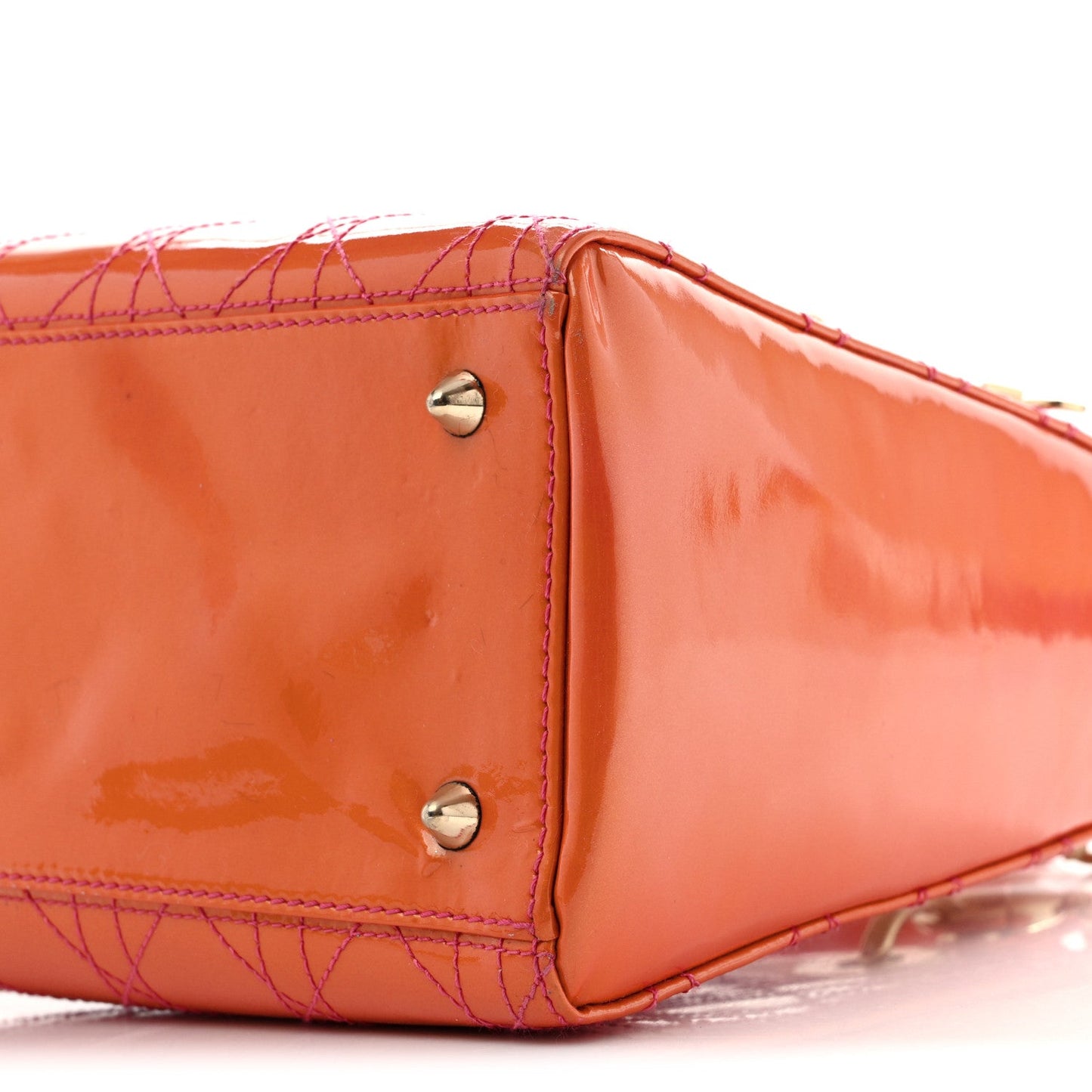 Patent Cannage Stitched Medium Lady Dior Orange