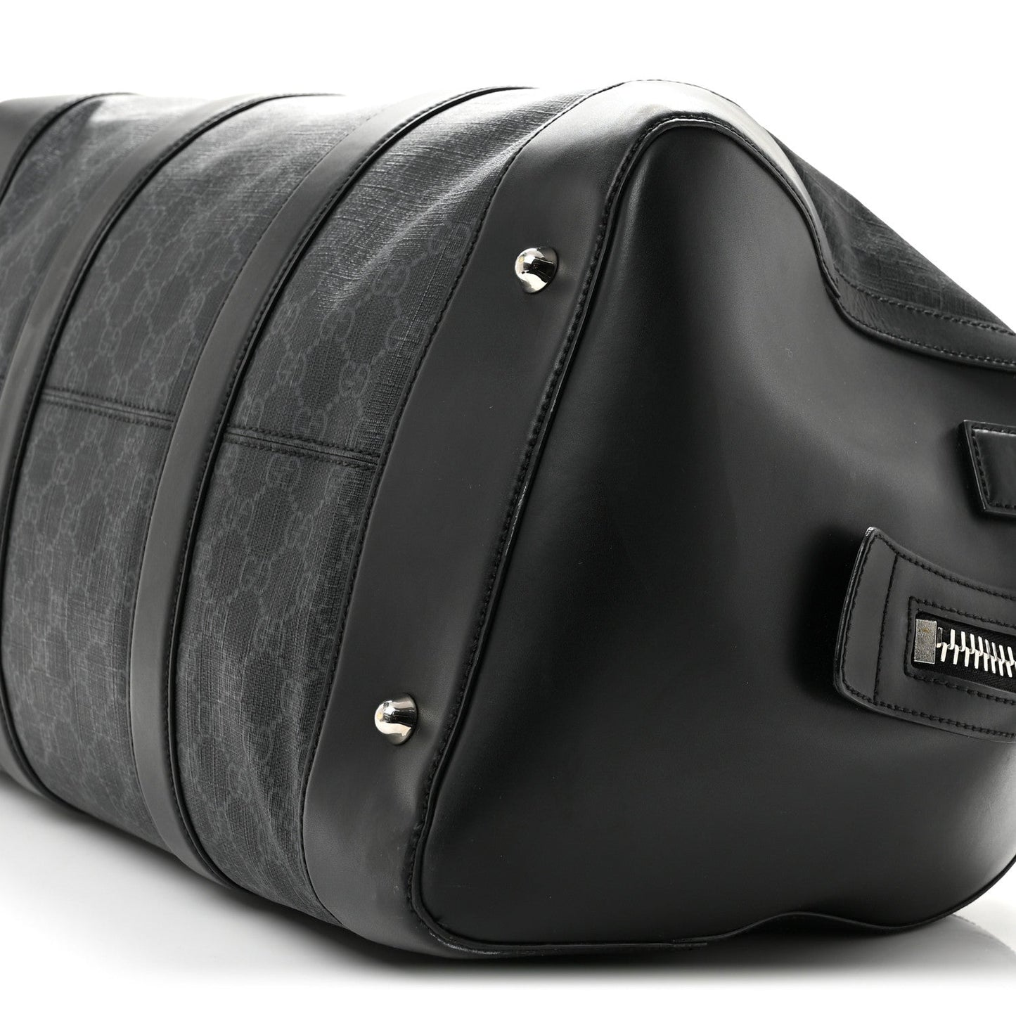 Soft GG Supreme Monogram Appia Calfskin Web Medium Carry On Duffle Bag Black Grey