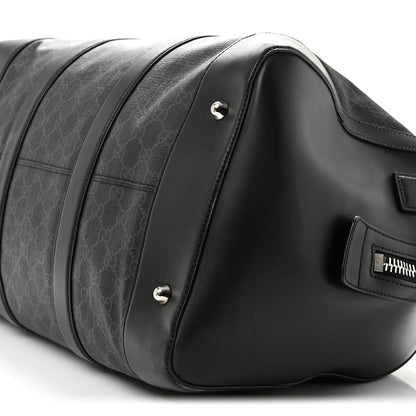 Soft GG Supreme Monogram Appia Calfskin Web Medium Carry On Duffle Bag Black Grey