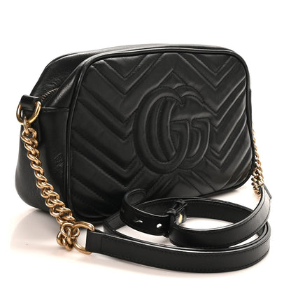 Calfskin Matelasse Small GG Marmont Chain Shoulder Bag Black