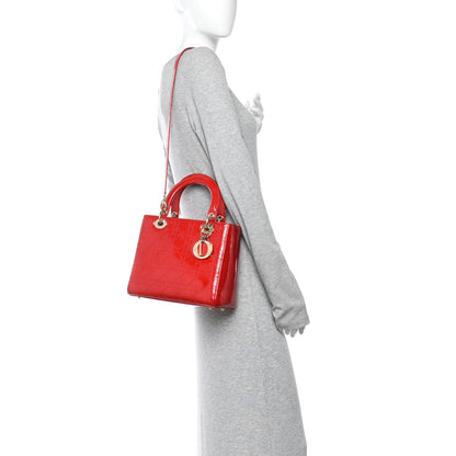 Patent Cannage Stitched Medium Lady Dior Red