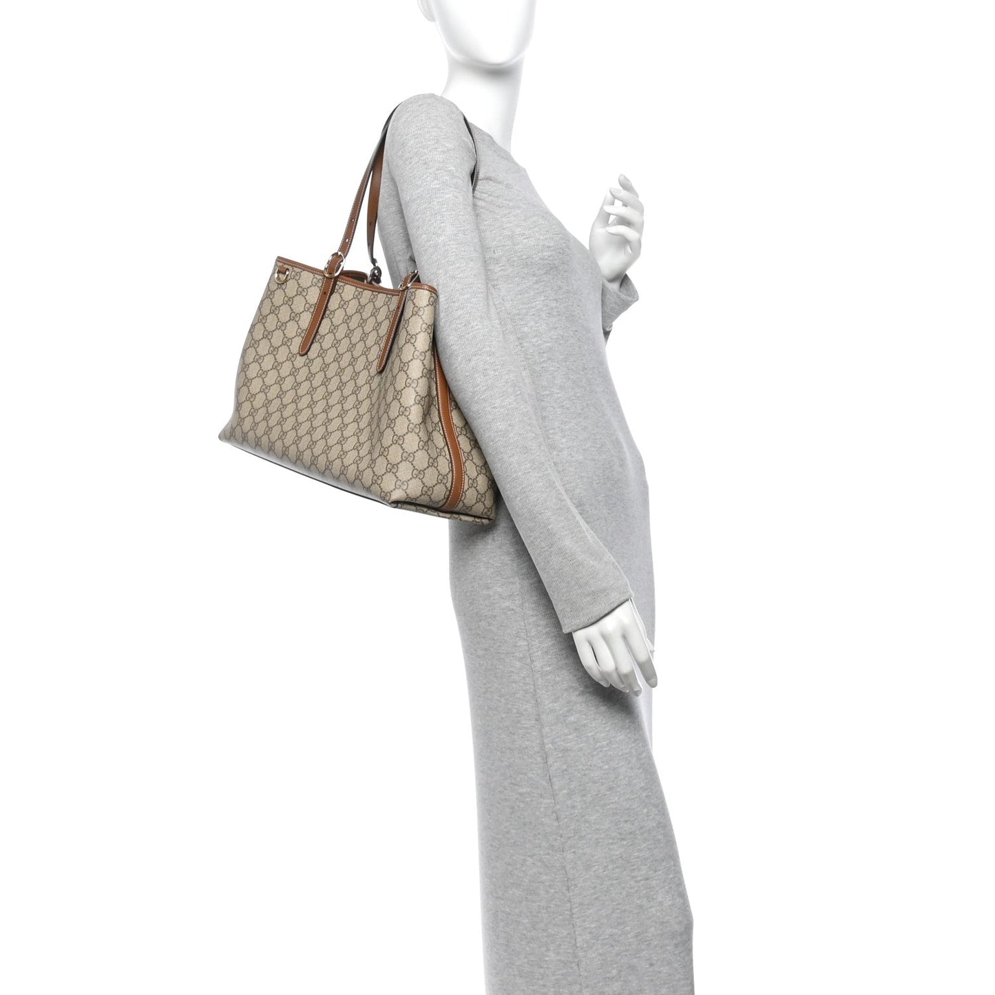 GG Supreme Monogram Emblem Large Tote Bag Beige Dark Brown