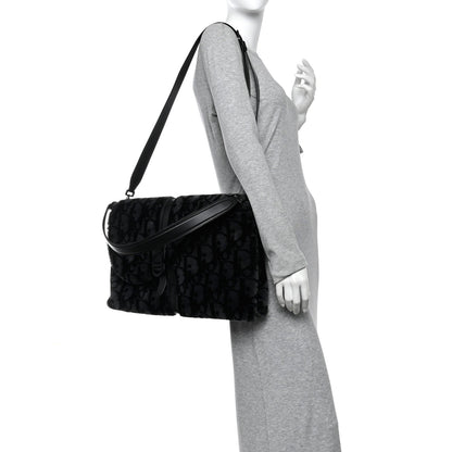 Oblique Mink Fur Saddle Soft Bag Dark Grey