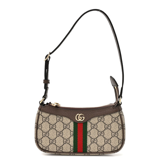 GG Supreme Monogram Textured Dollar Calfskin Web Mini Ophidia Shoulder Bag Beige Ebony New Acero