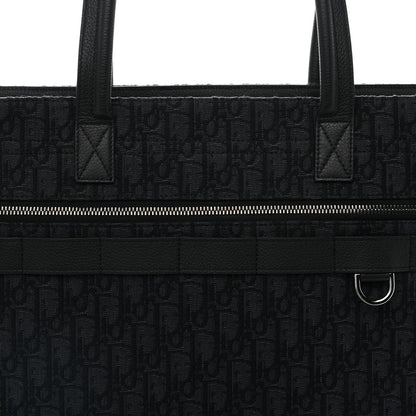Grained Calfskin Oblique Jacquard Safari Tote  Black