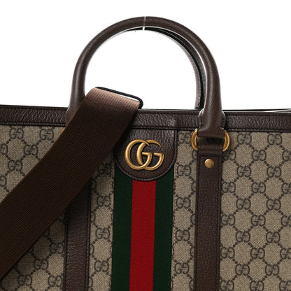 GG Supreme Monogram Web Textured Dollar Calfskin Medium Ophidia Tote Brown