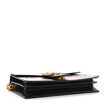 Knight Calfskin Malaga Kid Heart Medium GG Marmont Chain Handle Bag Black Hibiscus Red Multicolor
