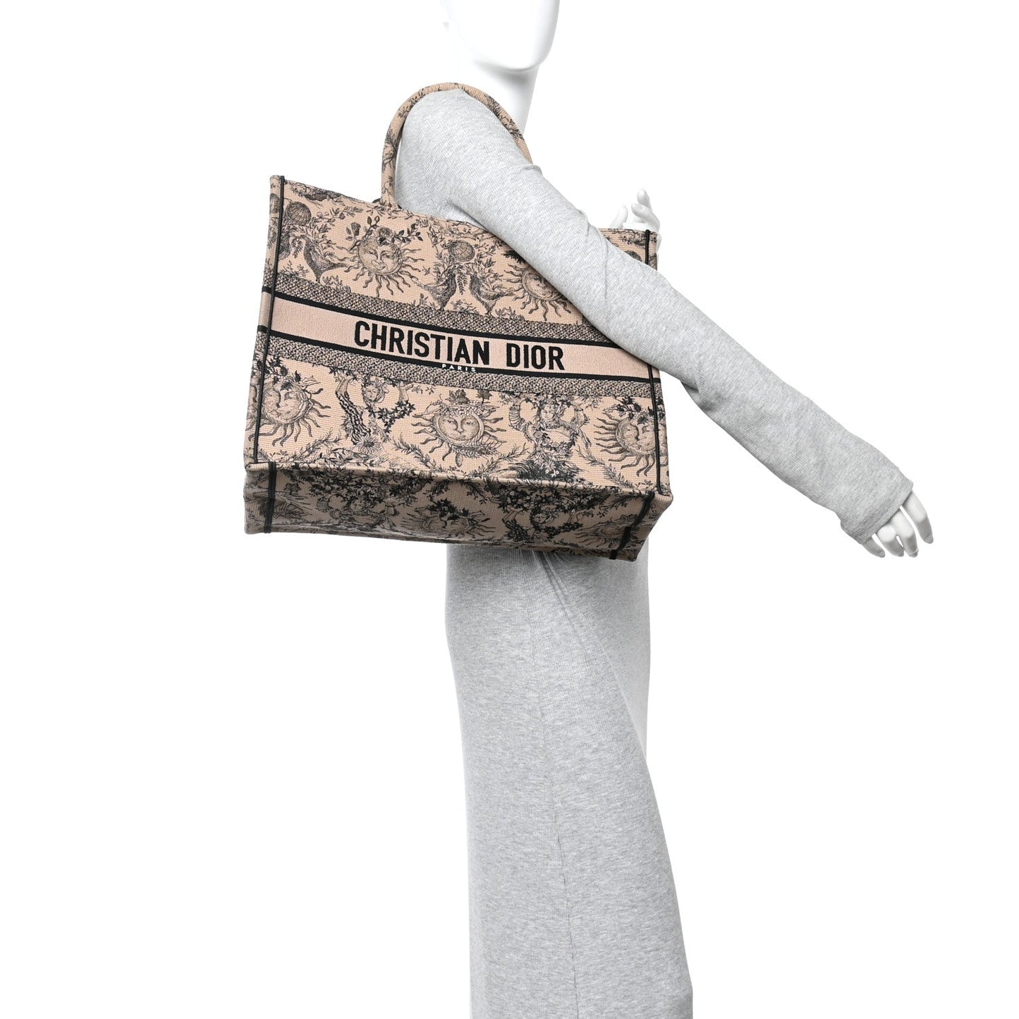 Canvas Embroidered Large Toile de Jouy Soleil Book Tote Beige