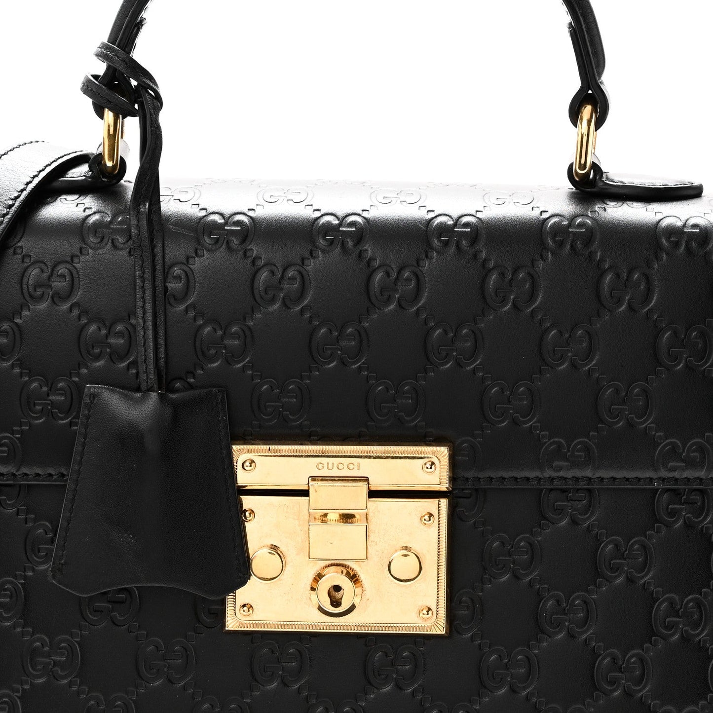 Guccissima Signature Small Padlock Top Handle Bag Black Black