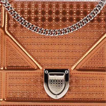 Metallic Patent Micro-Cannage Diorama Wallet on Chain Pouch Orange