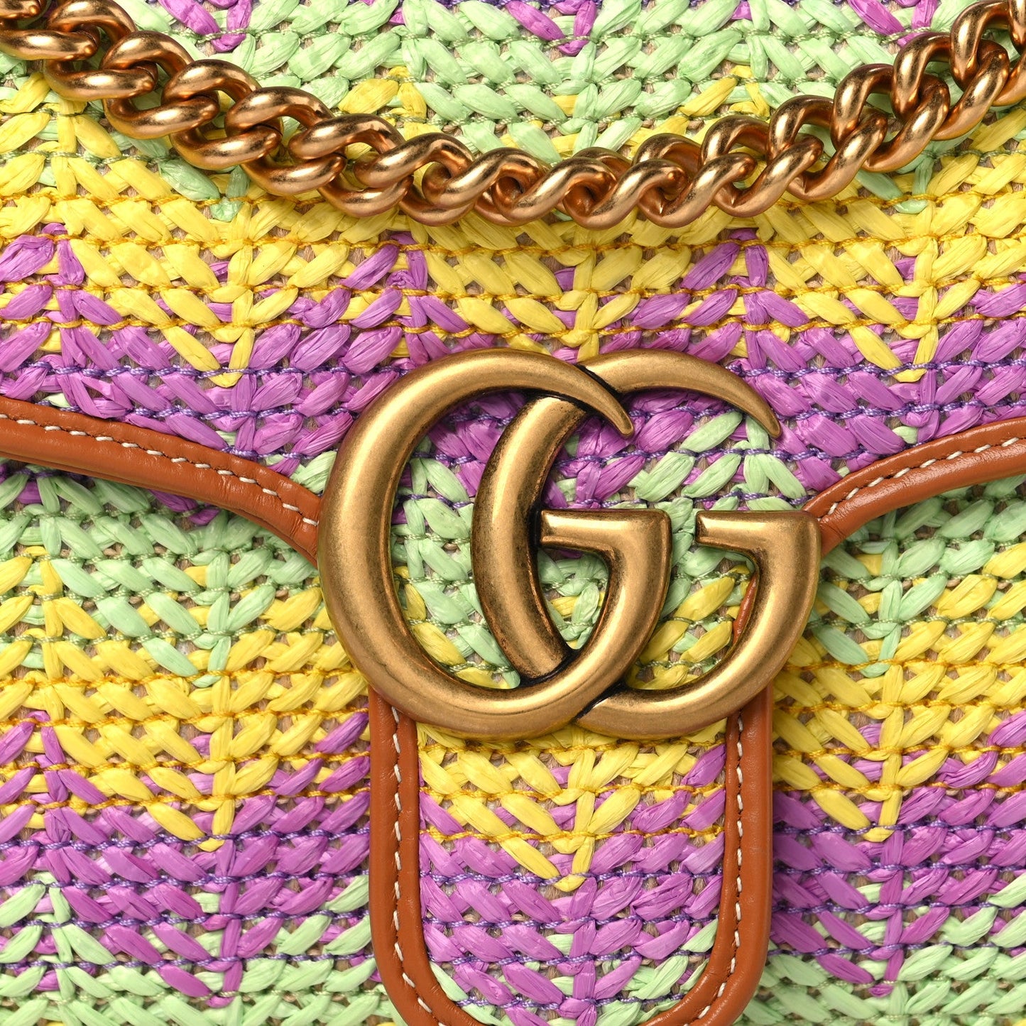 Calfskin Raffia Woven Small GG Marmont Shoulder Bag Multicolor