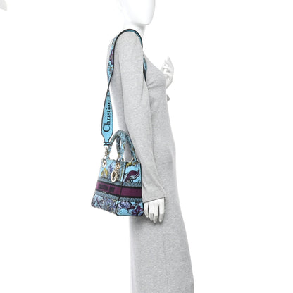 Canvas Toile de Jouy Voyage Embroidered Medium Lady D-Lite Celestial Blue