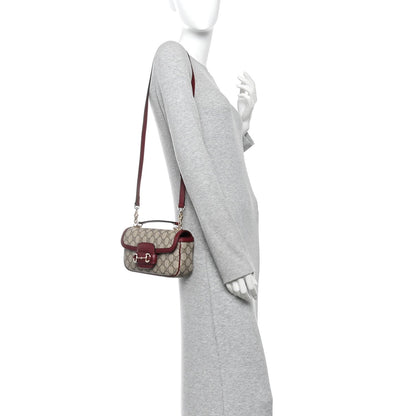 GG Supreme Monogram Horsebit 1955 Small Soft Top Handle Shoulder Bag Beige Dark Red