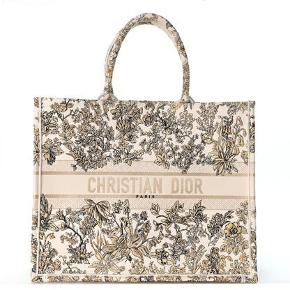 Canvas Embroidered Large Dioriviera Toile De Jouy Book Tote Gold