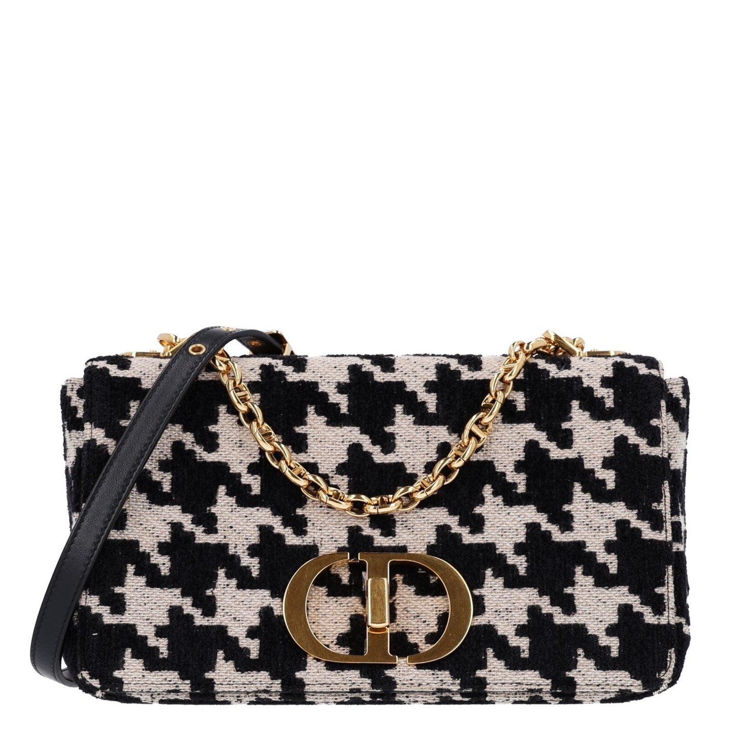 Technical Canvas Macro Houndstooth Medium Caro Bag Black White