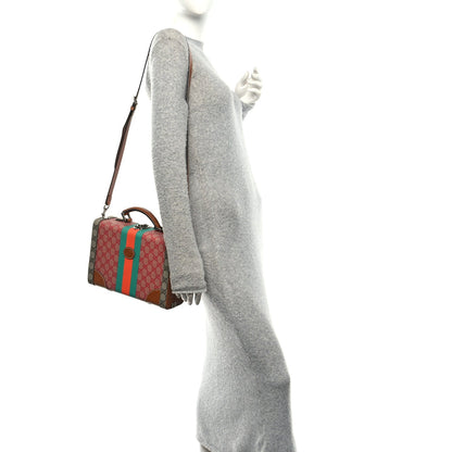 X DANS LE VERT GG Supreme Monogram Cuoio Web Mini Retro Interlocking G Savoy Top Handle Beauty Case Beige Rosso Ebony Harness  Brown