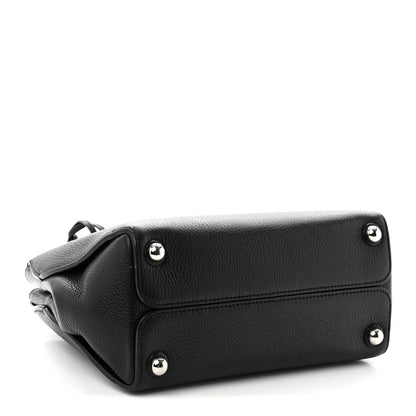 Grained Calfskin Small Open Bar Tote Black
