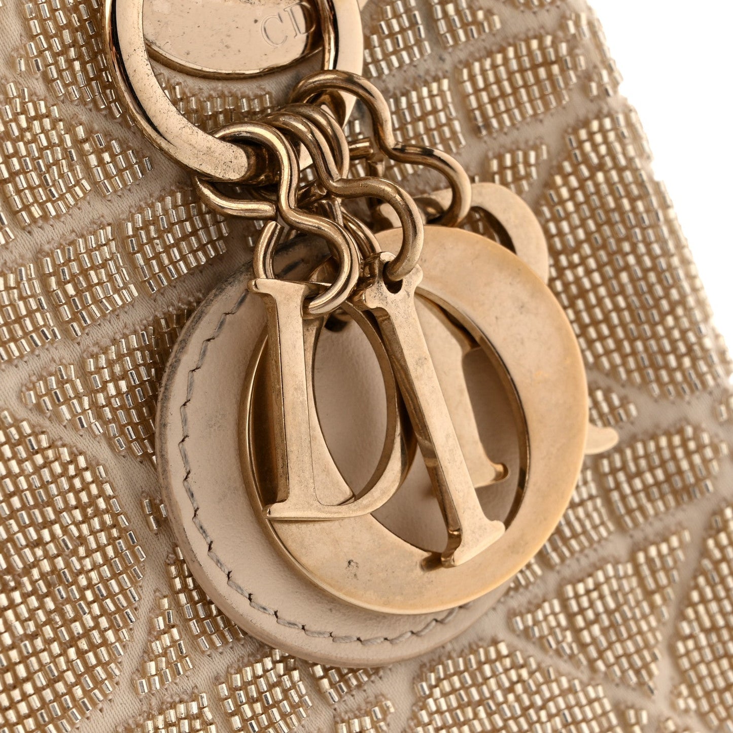 Lambskin Cannage Beaded Embroidered Mini Lady Dior Caramel Beige