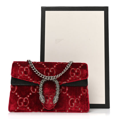 Velvet GG Monogram Super Mini Dionysus Shoulder Bag Red Cipria Black