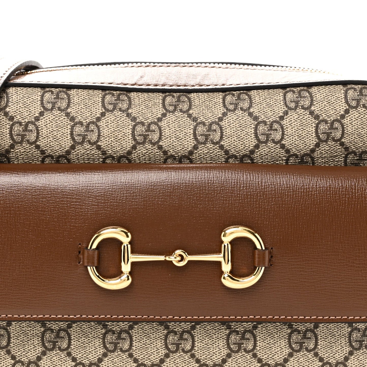 GG Supreme Monogram Small Horsebit 1955 Shoulder Bag Beige Brown Sugar