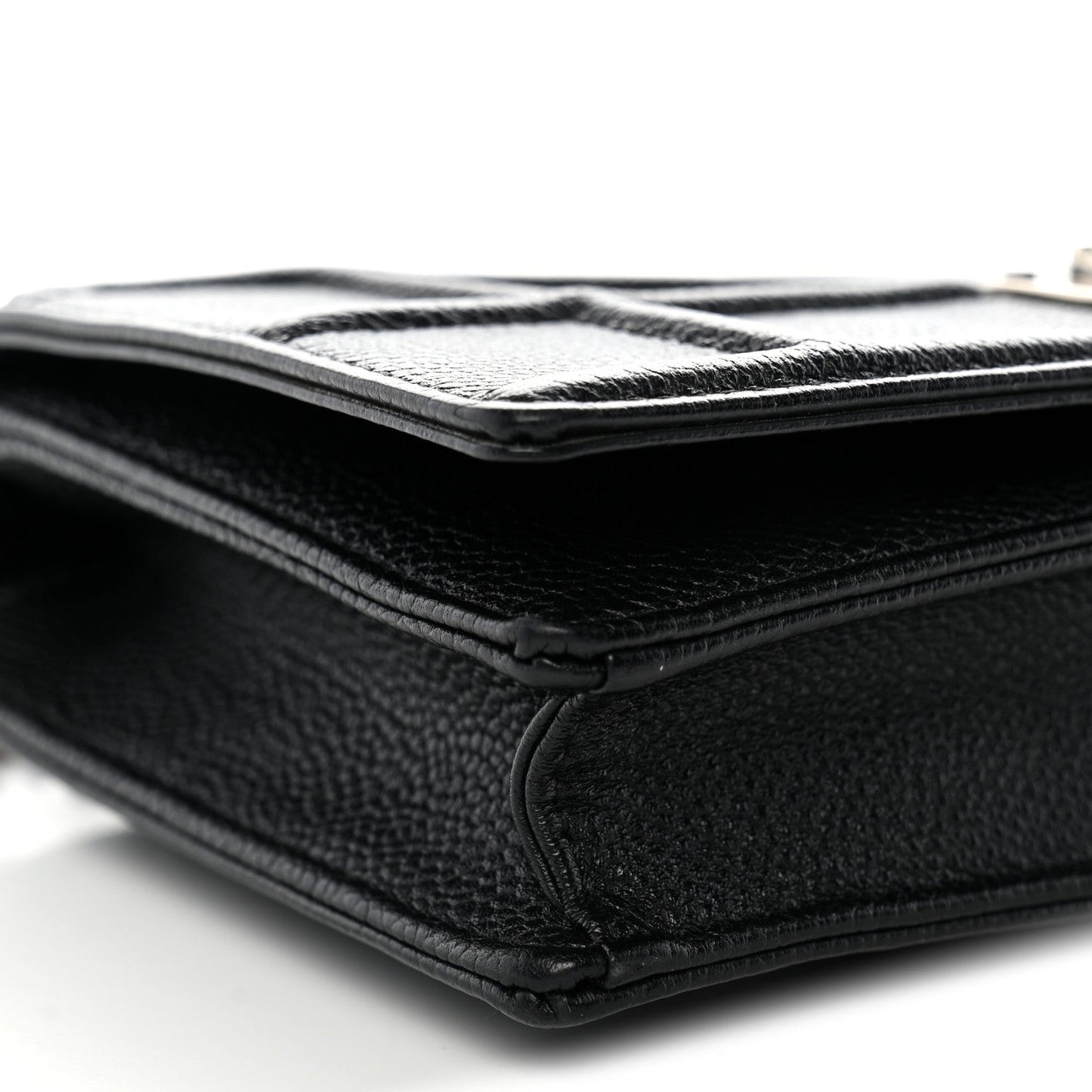Grained Calfskin Diorama Wallet on Chain Pouch Black