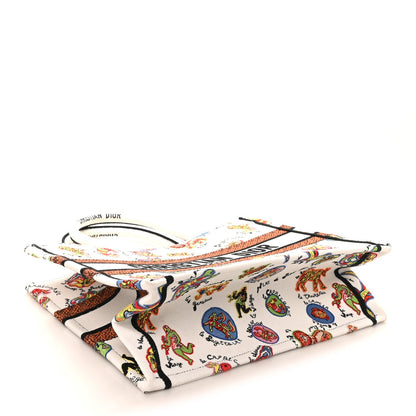 Canvas Embroidered Dragon Zodiac Medium Book Tote White Multicolor