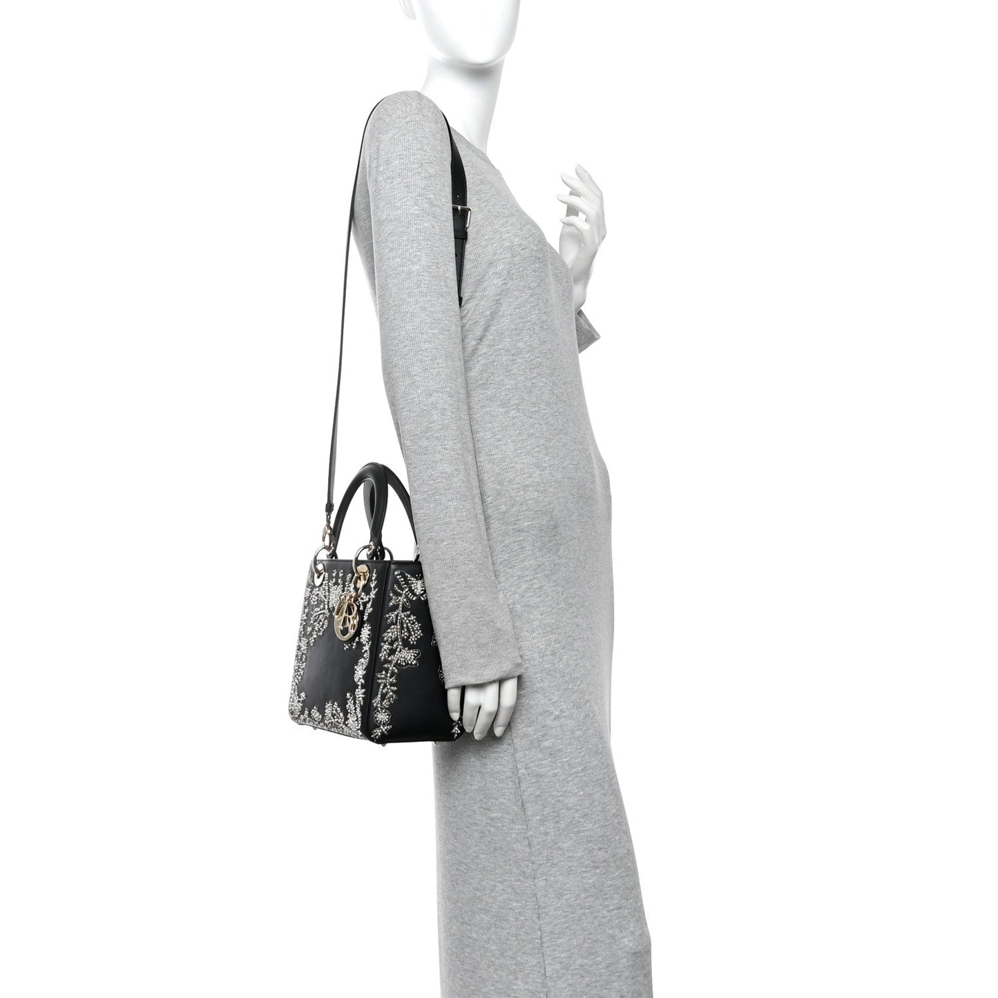 Calfskin Beaded Embroidered Ramage Butterfly Medium Lady Dior Black White Black White