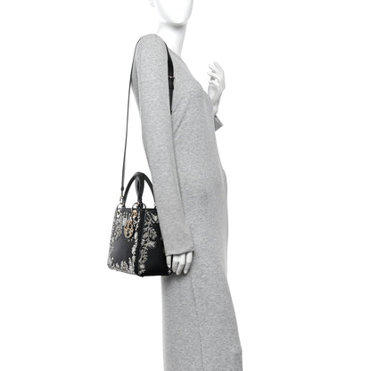 Calfskin Beaded Embroidered Ramage Butterfly Medium Lady Dior Black White Black White