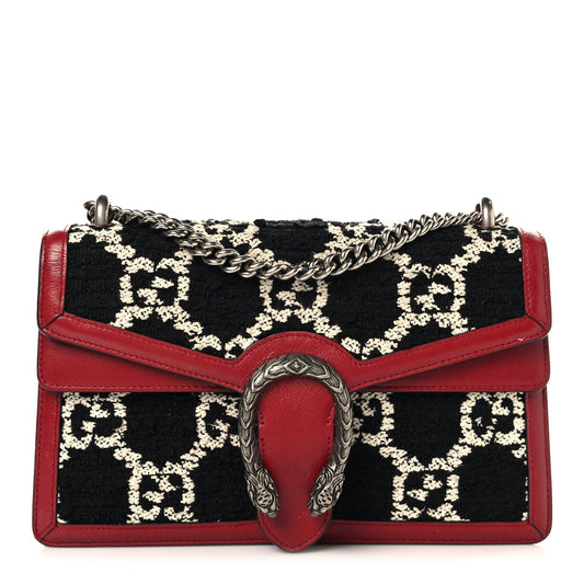 Tweed GG Monogram Small Dionysus Shoulder Bag Black White Romantic Cherry