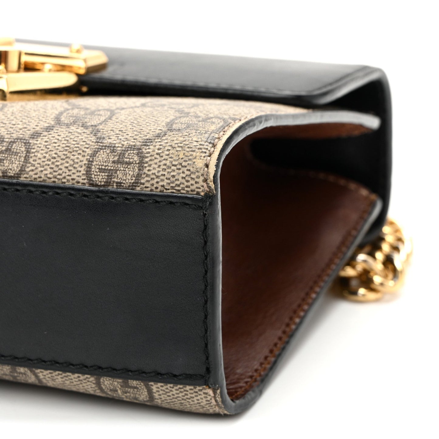 GG Supreme Monogram Calfskin Small Padlock Shoulder Bag Beige Black Cuir