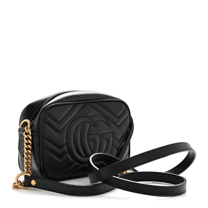 Calfskin Matelasse Mini GG Marmont Chain Shoulder Bag Black