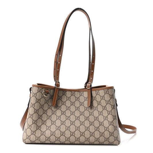 GG Supreme Monogram Emblem Medium Tote Bag Beige Dark Brown