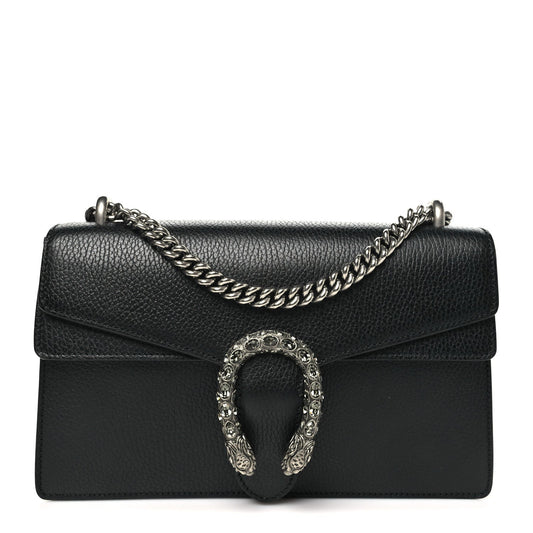 Pebbled Calfskin Small Dionysus Shoulder Bag Black