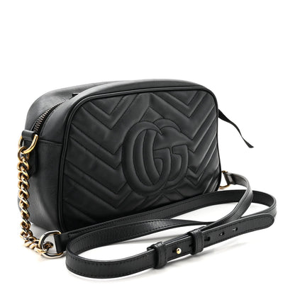 Calfskin Matelasse Small GG Marmont Chain Shoulder Bag Black