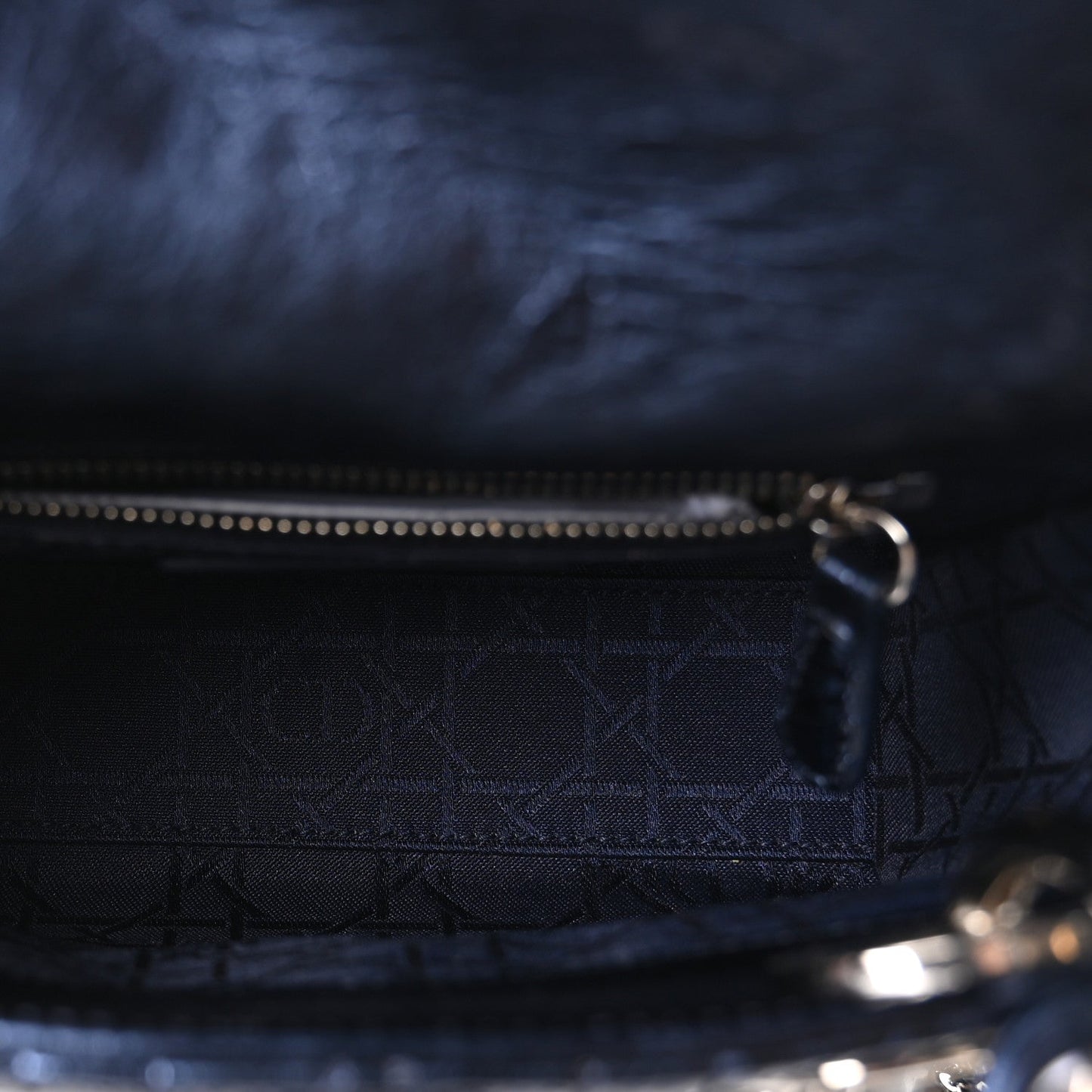 Metallic Crinkled Lambskin Cannage Mini Lady Dior Blue